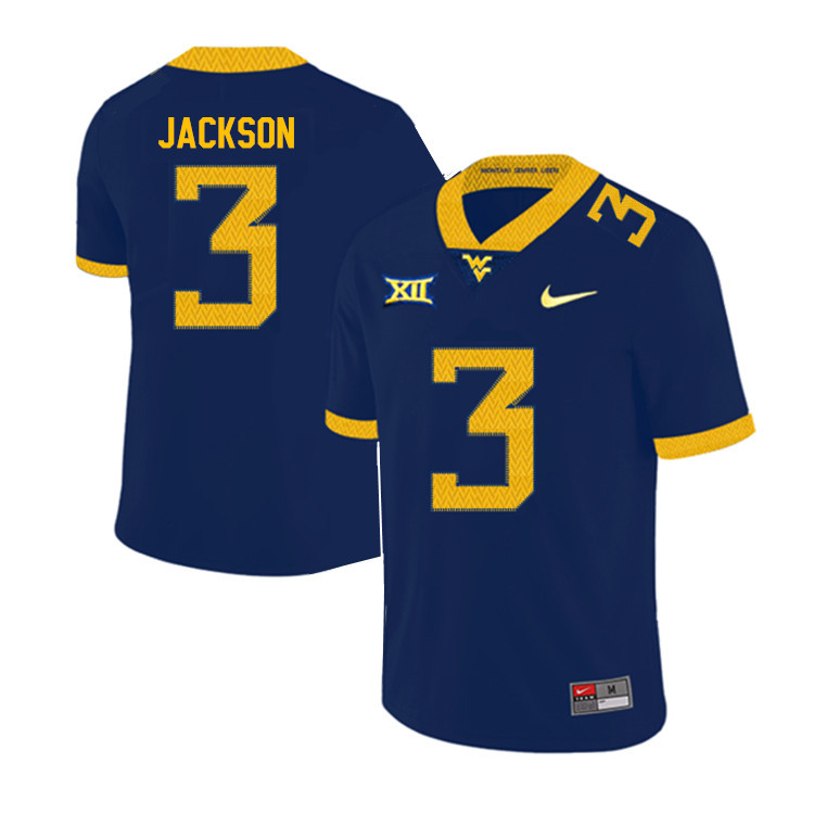 2019 Men #3 Trent Jackson West Virginia Mountaineers College Football Jerseys Sale-Navy